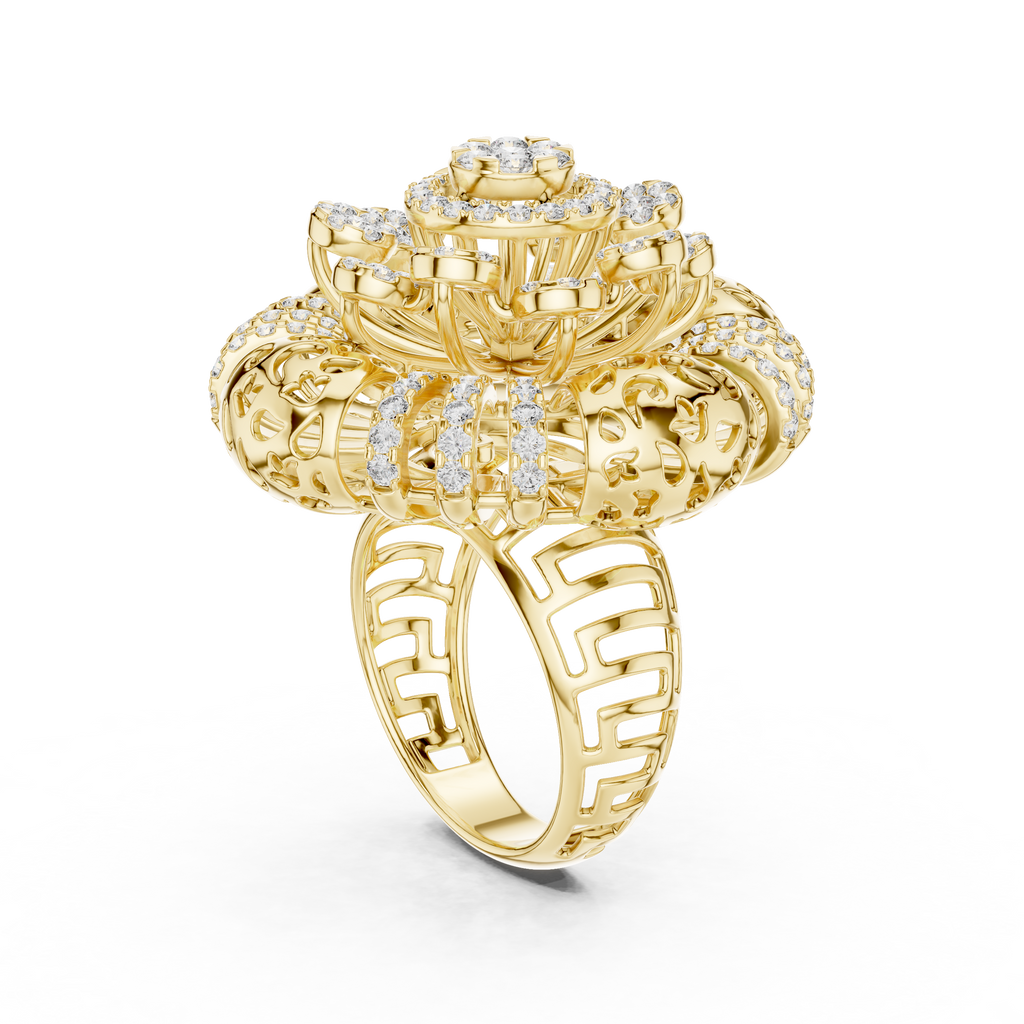 Radial Cluster Ring with Sculptural Filigree & Brilliant