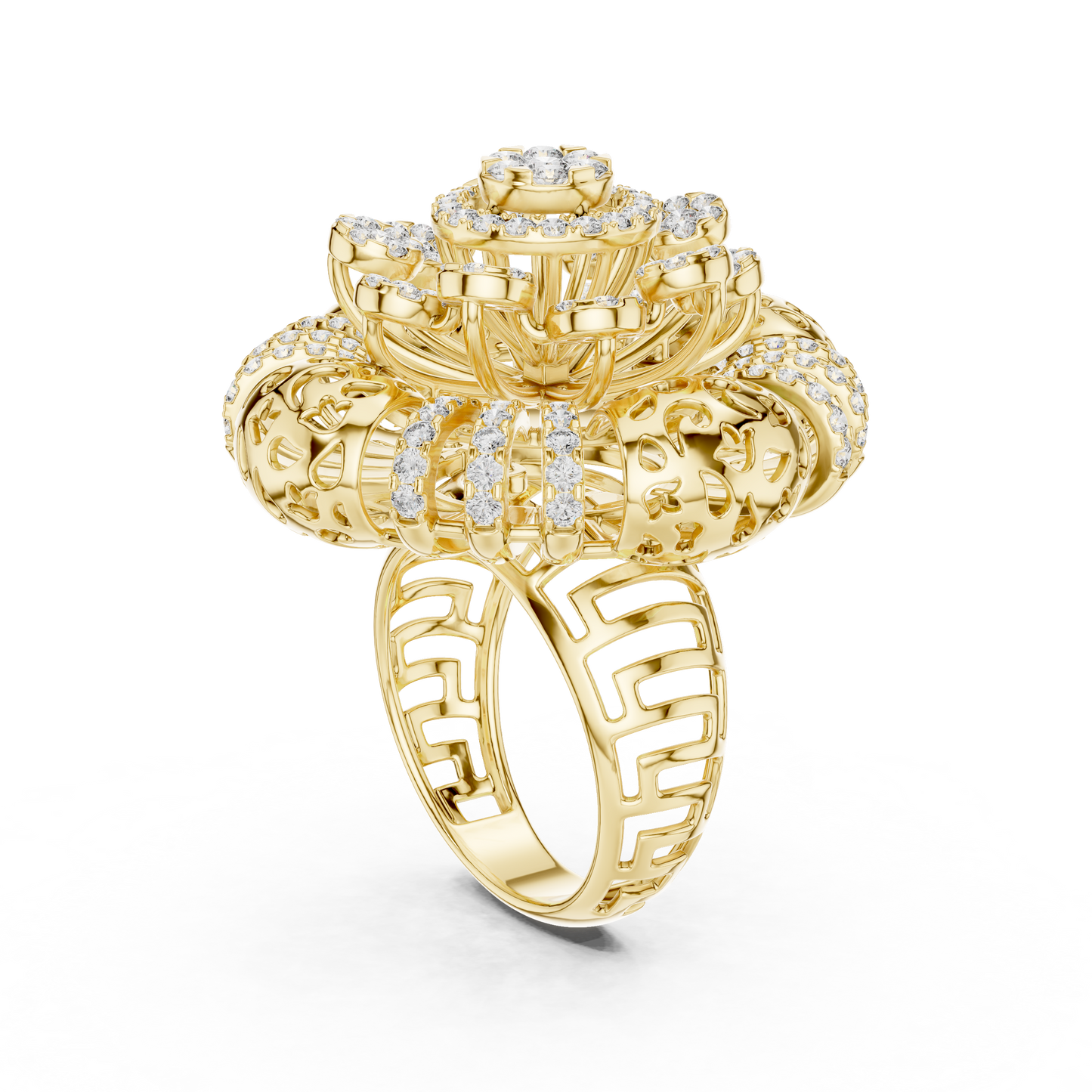Radial Cluster Ring with Sculptural Filigree & Brilliant