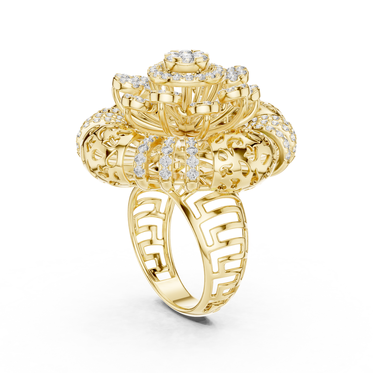 Radial Cluster Ring with Sculptural Filigree & Brilliant