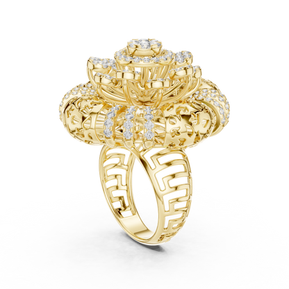 Radial Cluster Ring with Sculptural Filigree & Brilliant