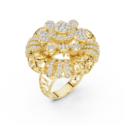 Radial Cluster Ring with Sculptural Filigree & Brilliant
