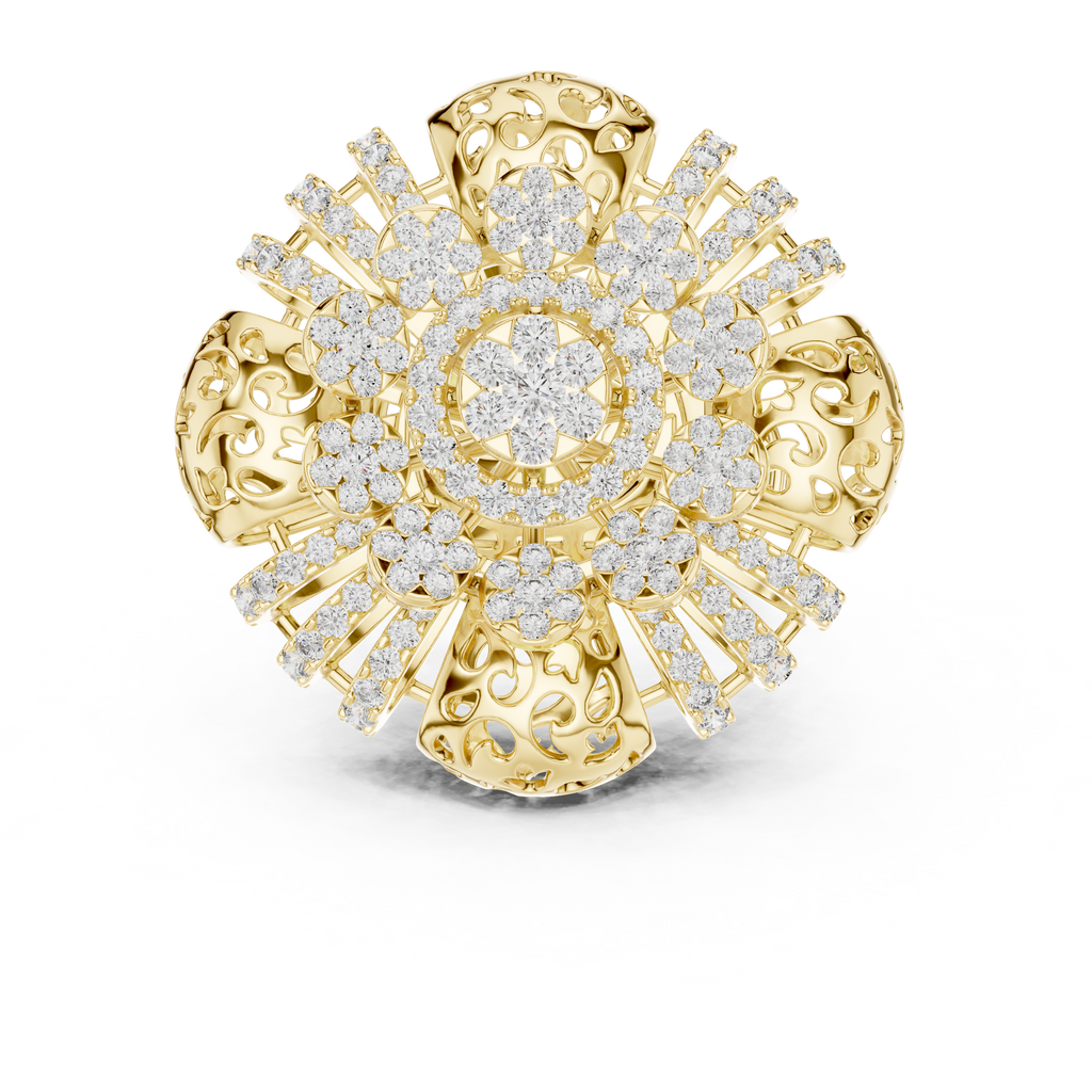 Radial Cluster Ring with Sculptural Filigree & Brilliant