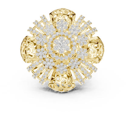 Radial Cluster Ring with Sculptural Filigree & Brilliant