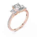 Emerald-Cut Center with Matched Side Stones on a Shimmering