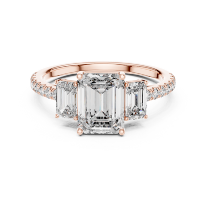 Emerald-Cut Center with Matched Side Stones on a Shimmering