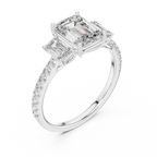 Emerald-Cut Center with Matched Side Stones on a Shimmering
