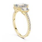 Emerald-Cut Center with Matched Side Stones on a Shimmering