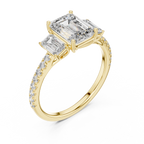 Emerald-Cut Center with Matched Side Stones on a Shimmering