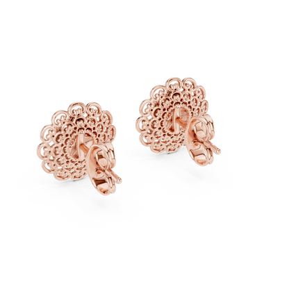 Elegant Floral Gold Stud Earrings with Diamond Cluster