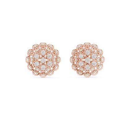Elegant Floral Gold Stud Earrings with Diamond Cluster