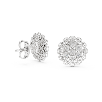 Elegant Floral Gold Stud Earrings with Diamond Cluster