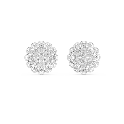 Elegant Floral Gold Stud Earrings with Diamond Cluster