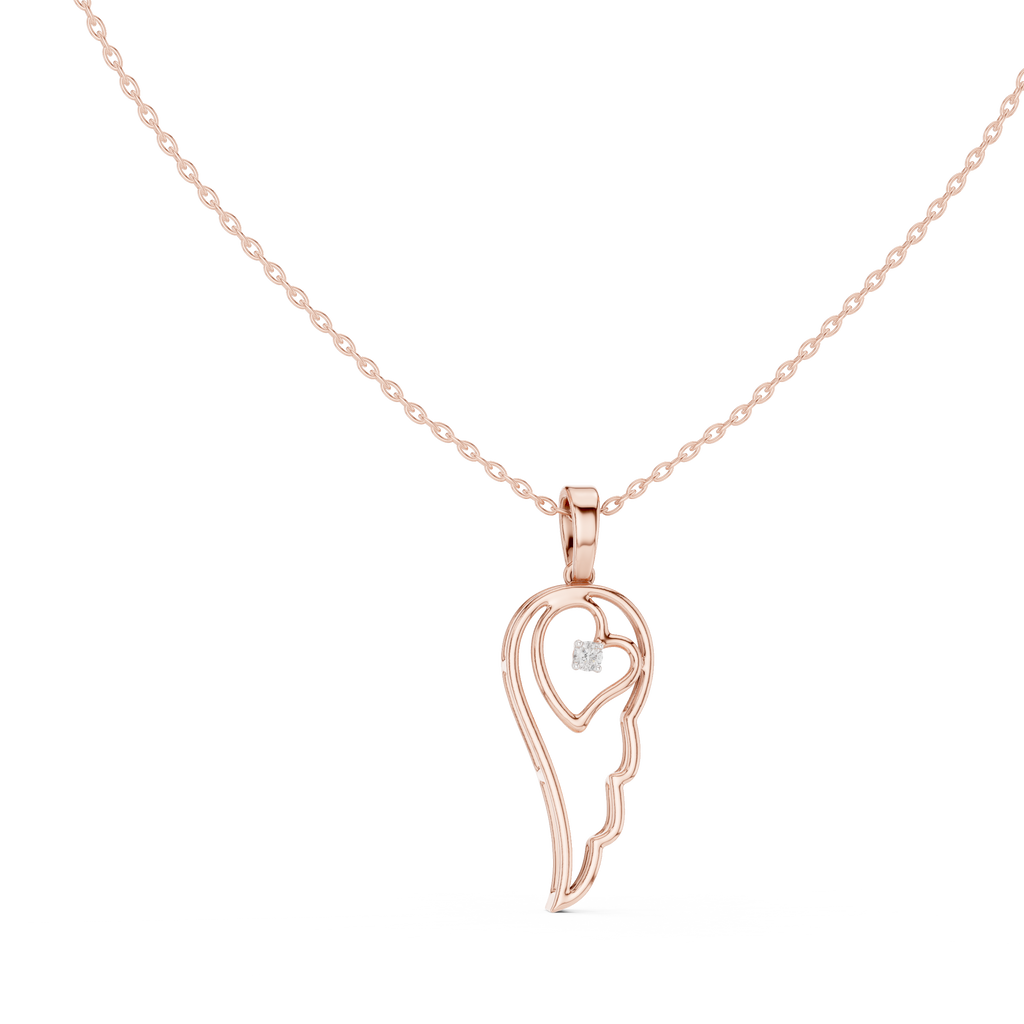 Minimal Angel Wing Heart Diamond Pendant