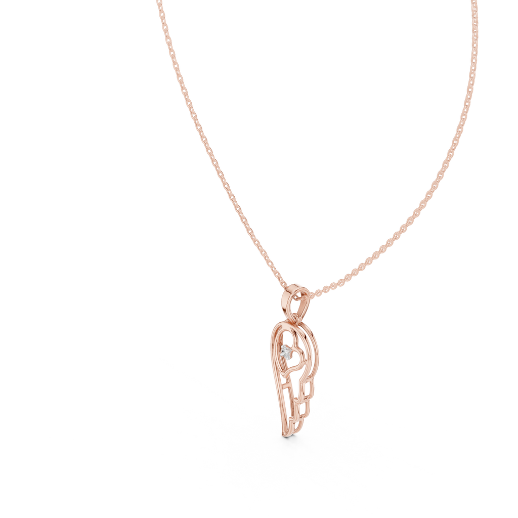 Minimal Angel Wing Heart Diamond Pendant