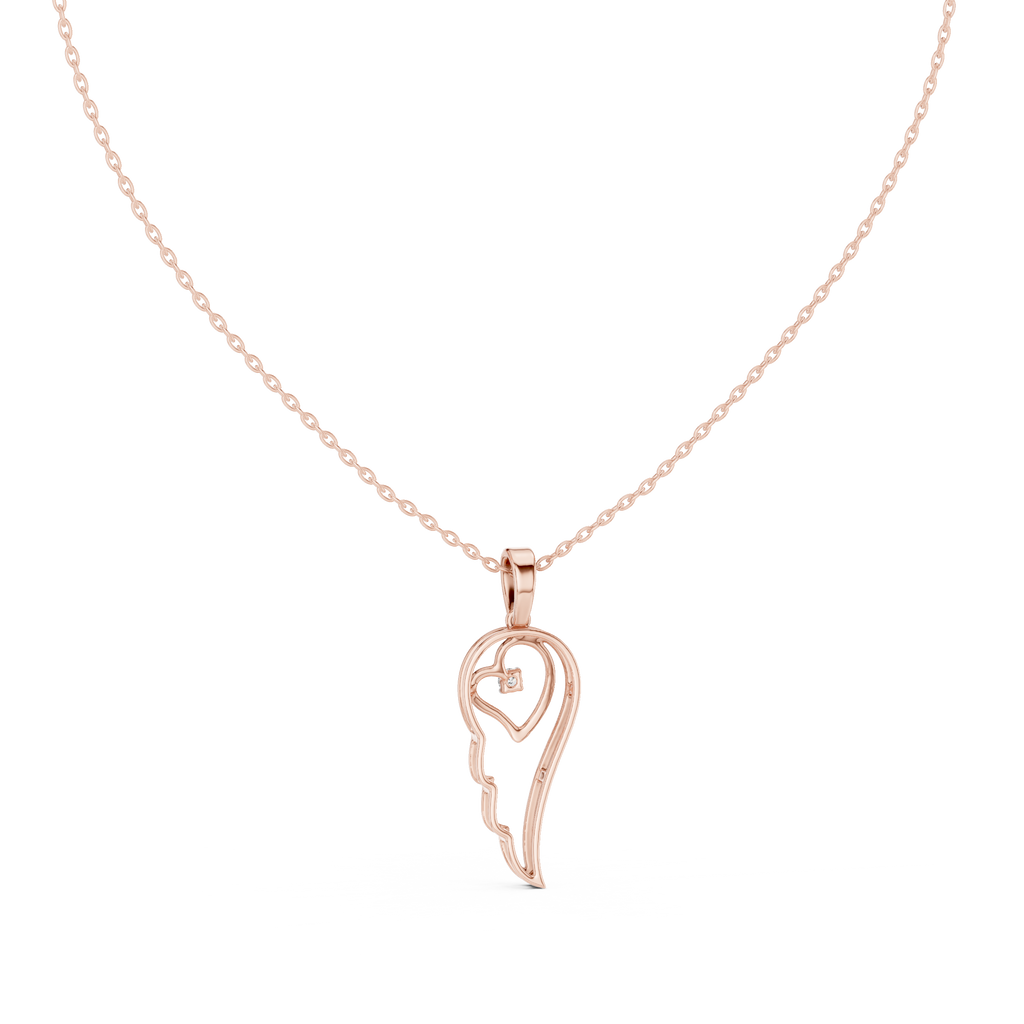 Minimal Angel Wing Heart Diamond Pendant