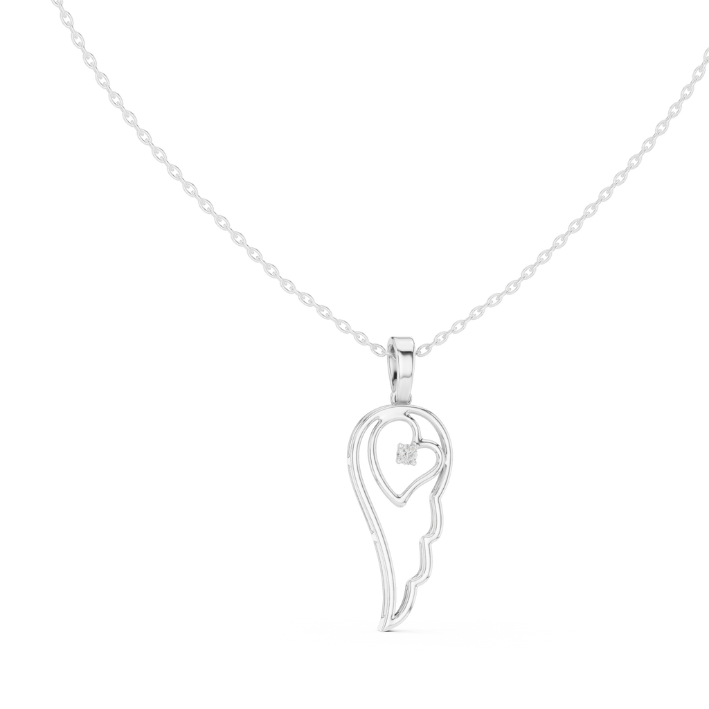 Minimal Angel Wing Heart Diamond Pendant