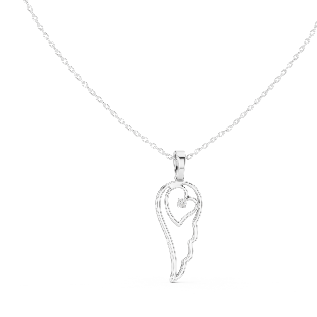 Minimal Angel Wing Heart Diamond Pendant
