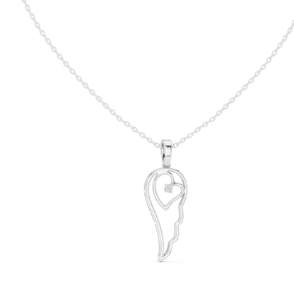 Minimal Angel Wing Heart Diamond Pendant