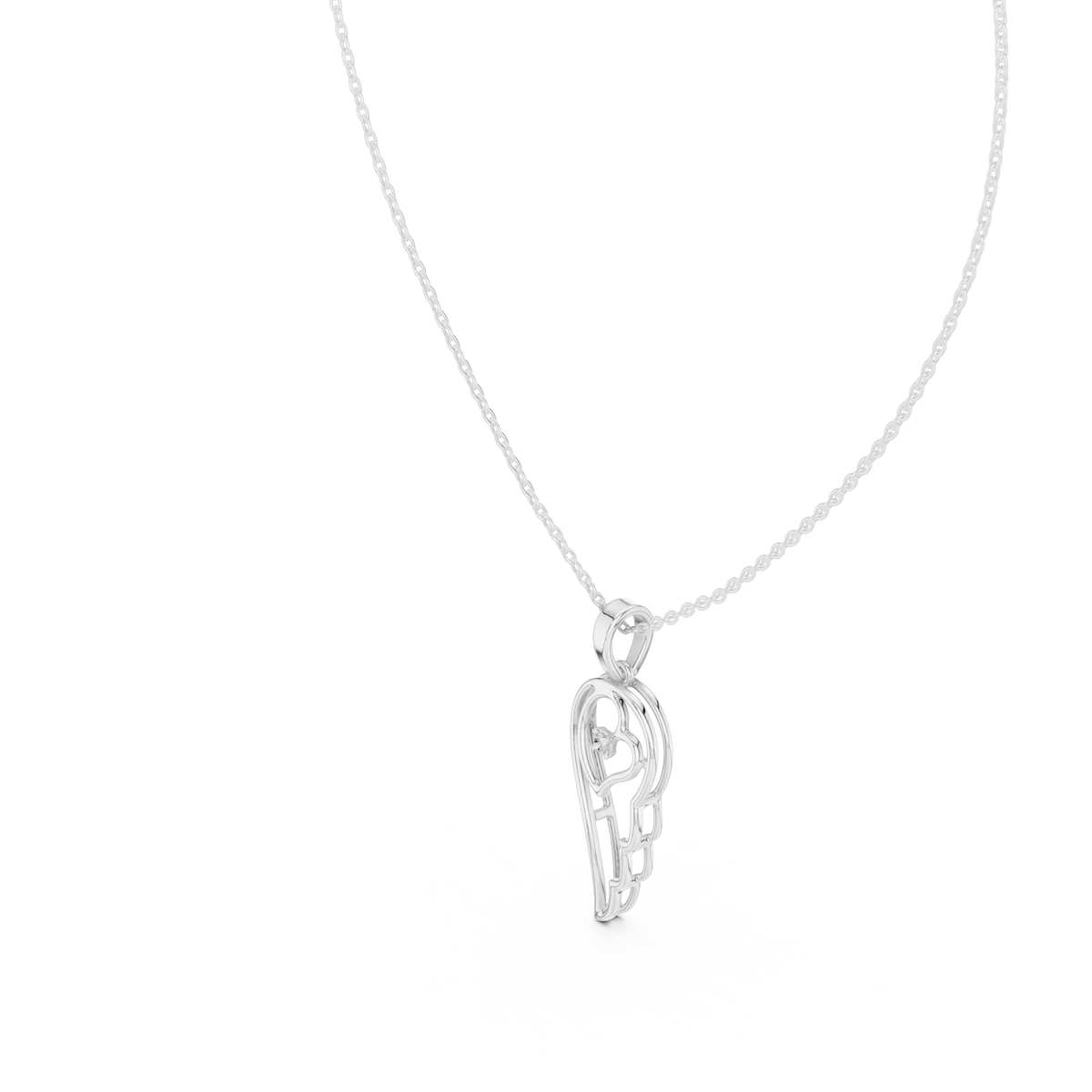 Minimal Angel Wing Heart Diamond Pendant