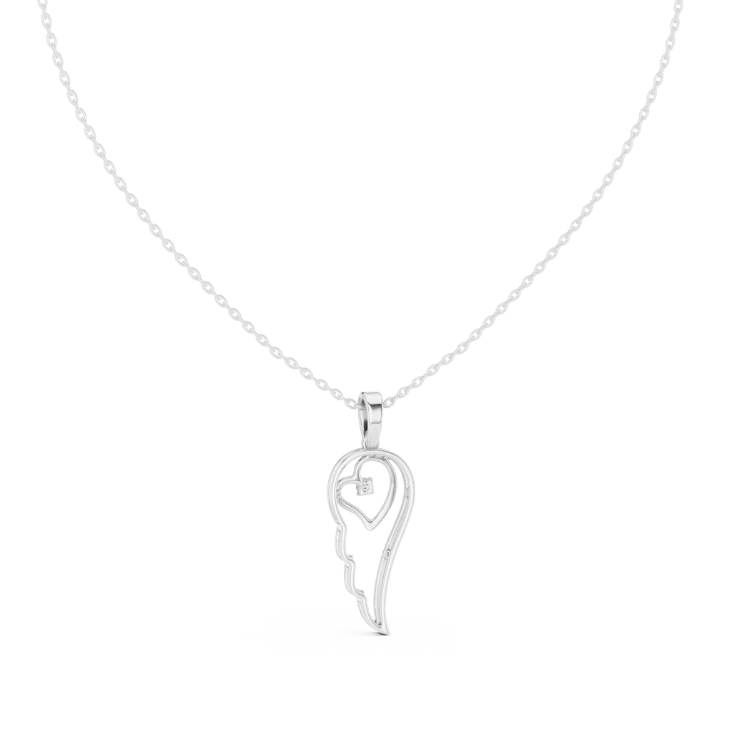 Minimal Angel Wing Heart Diamond Pendant