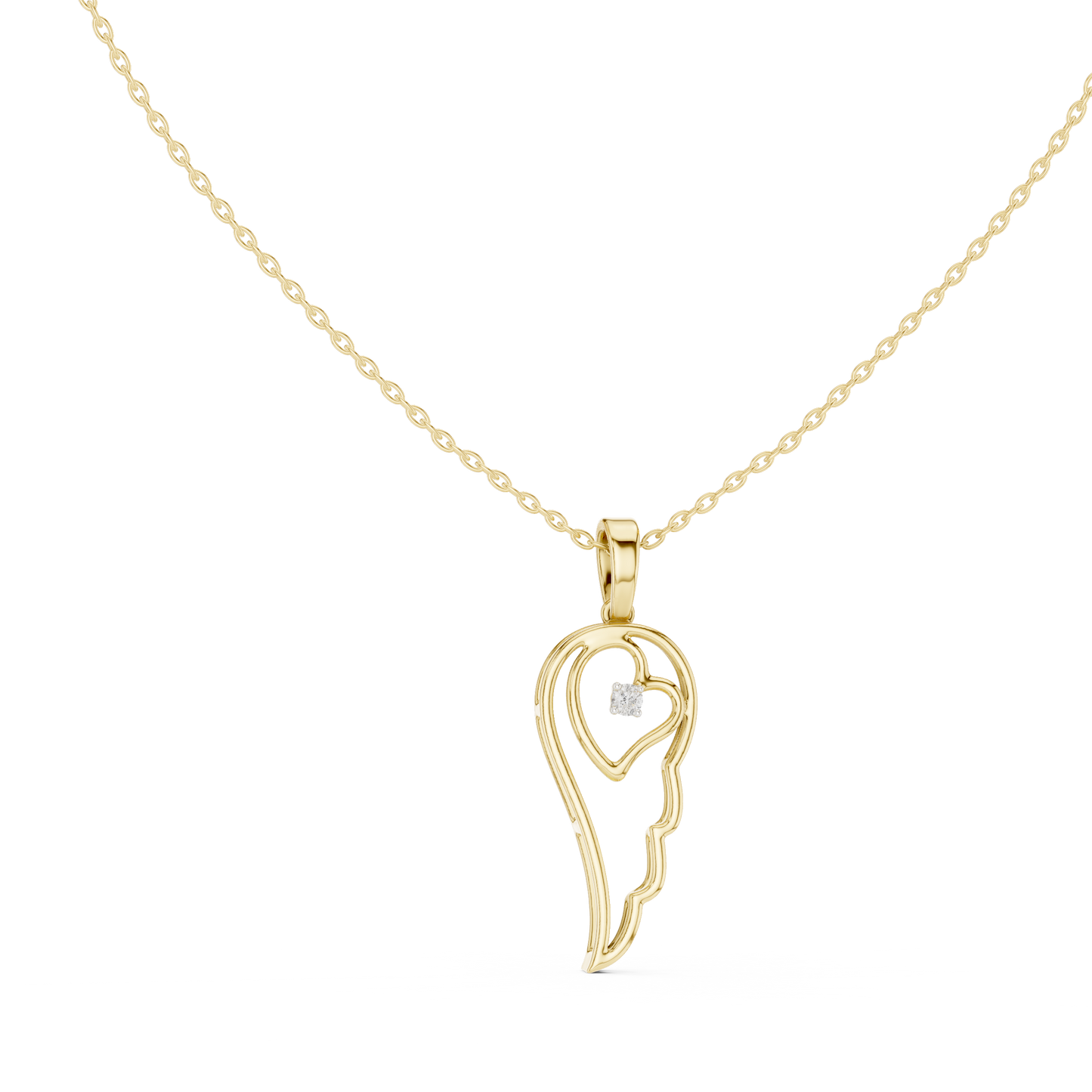 Minimal Angel Wing Heart Diamond Pendant