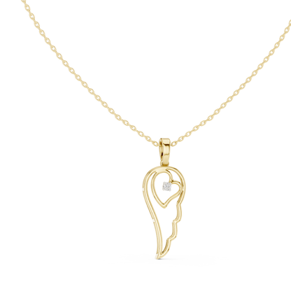 Minimal Angel Wing Heart Diamond Pendant