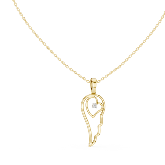 Minimal Angel Wing Heart Diamond Pendant