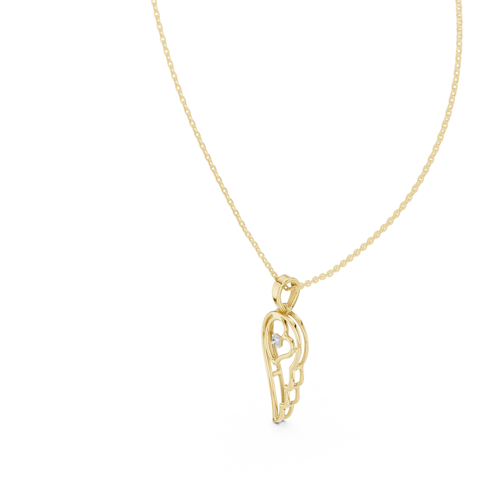 Minimal Angel Wing Heart Diamond Pendant