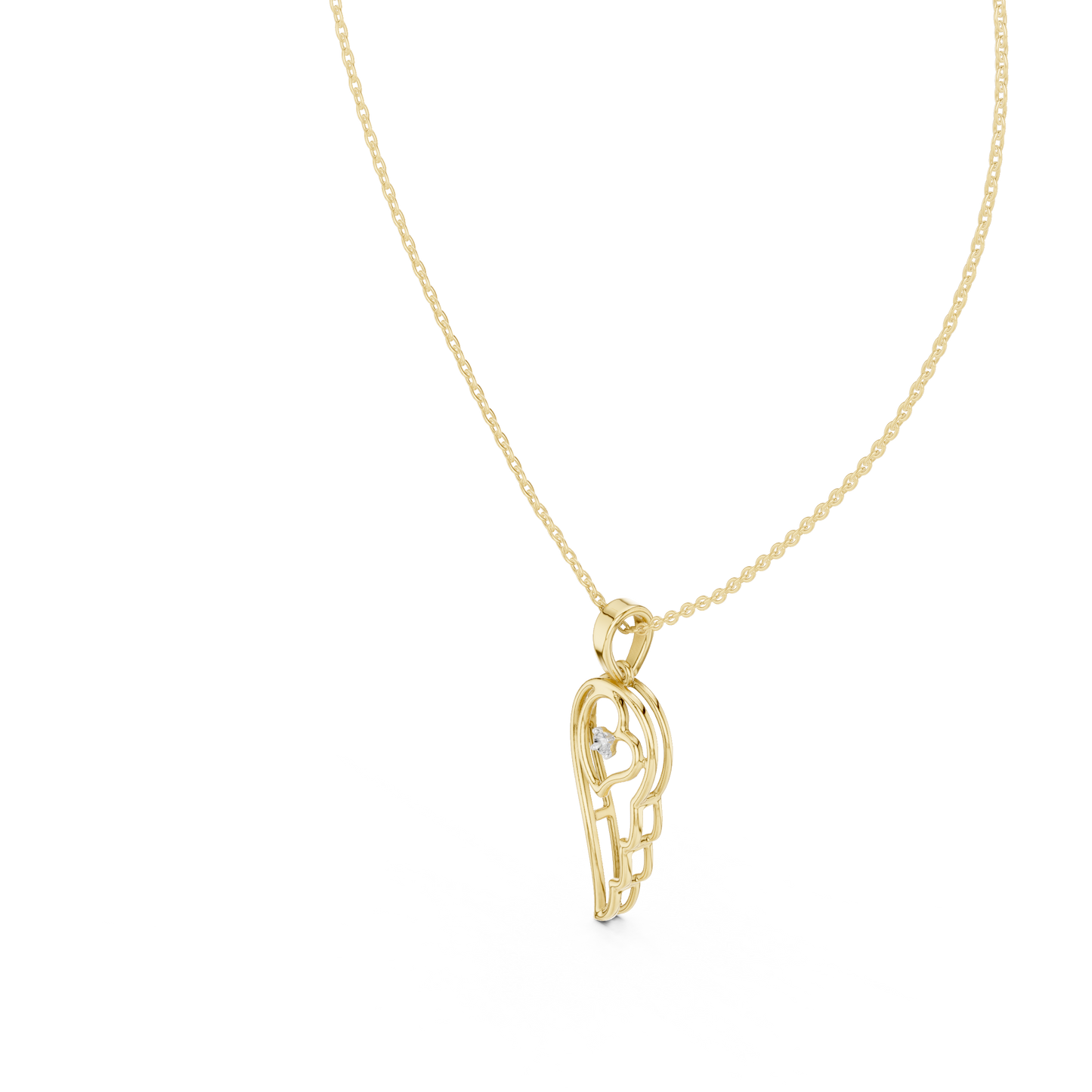 Minimal Angel Wing Heart Diamond Pendant