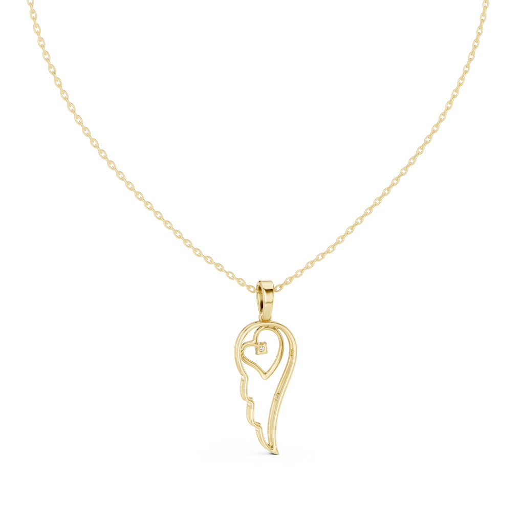 Minimal Angel Wing Heart Diamond Pendant