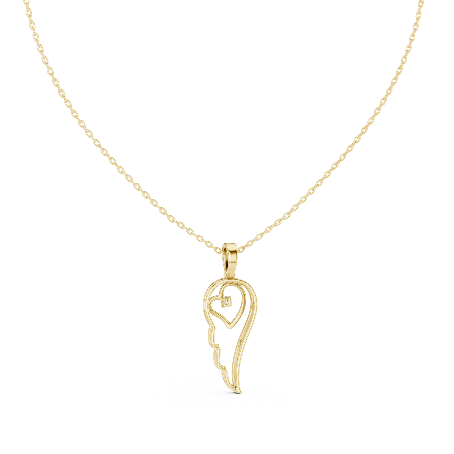 Minimal Angel Wing Heart Diamond Pendant
