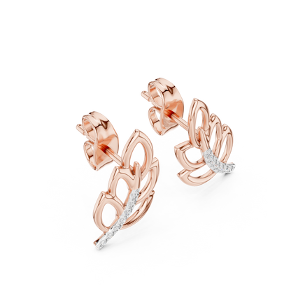 Modern Leaf Shape Diamond Stud Earrings