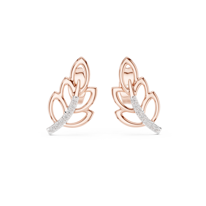 Modern Leaf Shape Diamond Stud Earrings