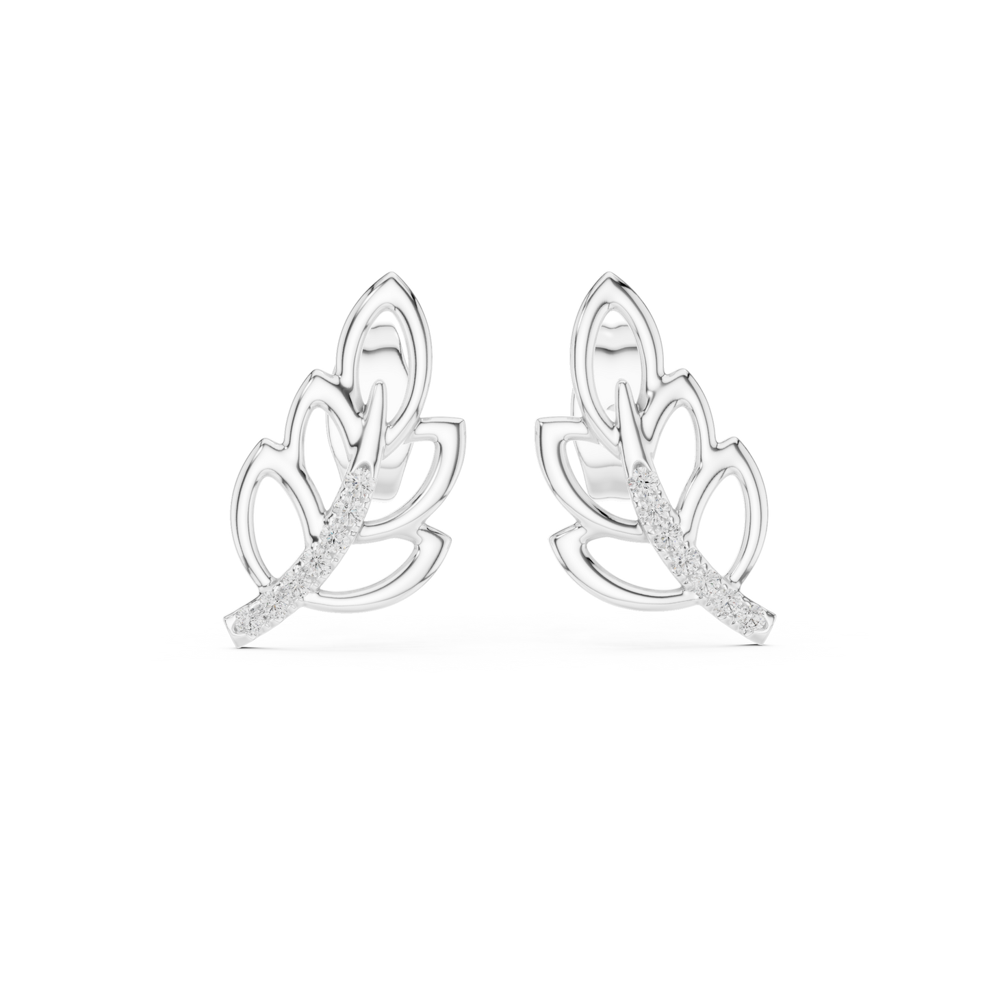 Modern Leaf Shape Diamond Stud Earrings