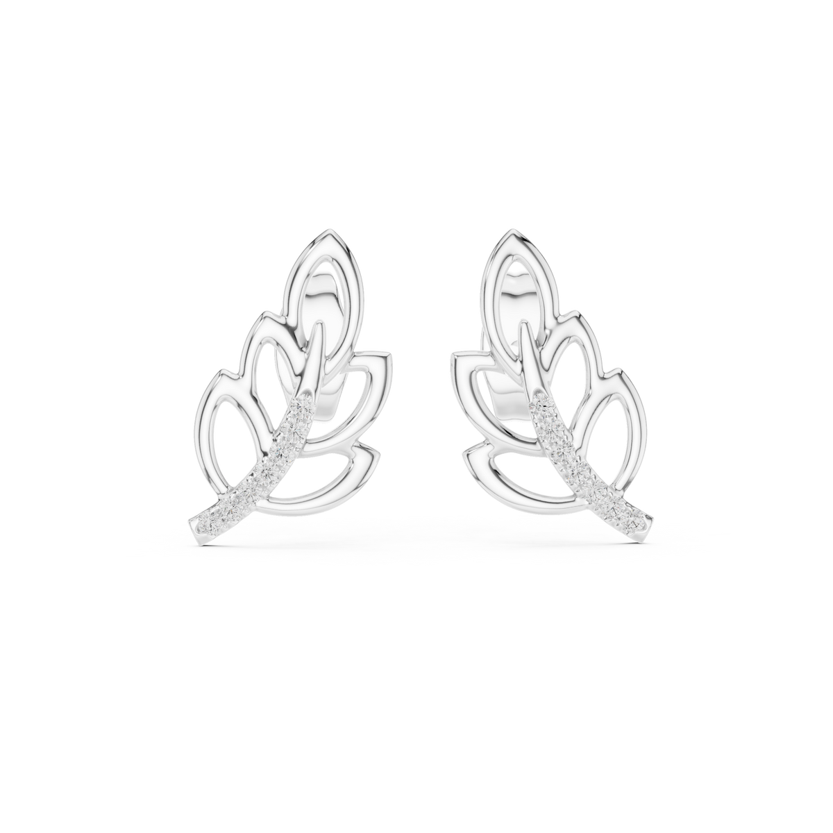 Modern Leaf Shape Diamond Stud Earrings