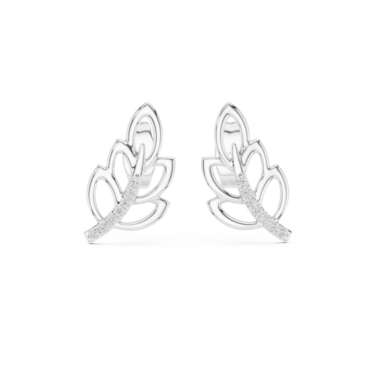 Modern Leaf Shape Diamond Stud Earrings