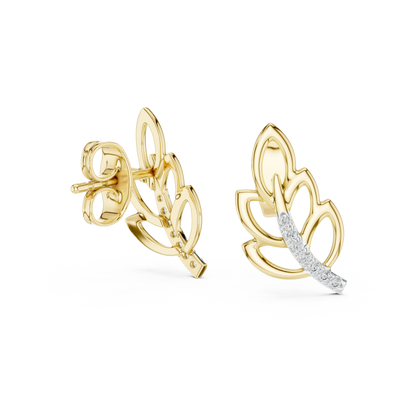Modern Leaf Shape Diamond Stud Earrings