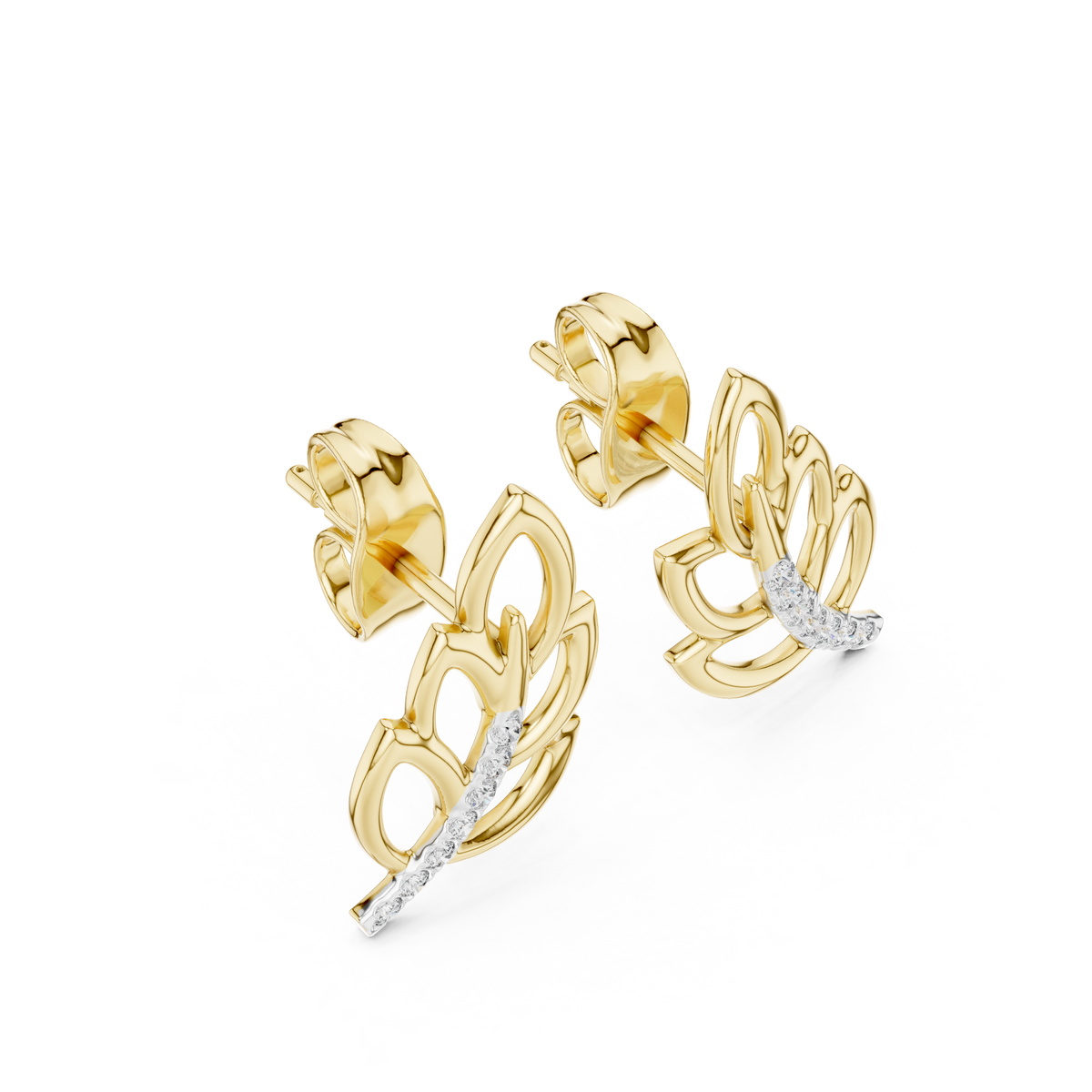 Modern Leaf Shape Diamond Stud Earrings