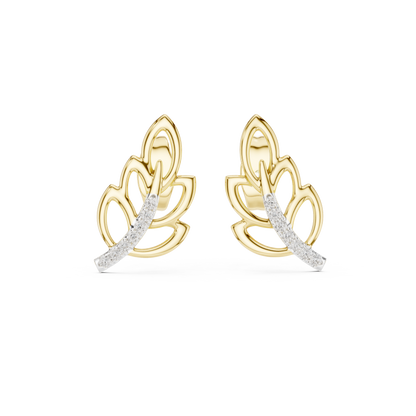 Modern Leaf Shape Diamond Stud Earrings