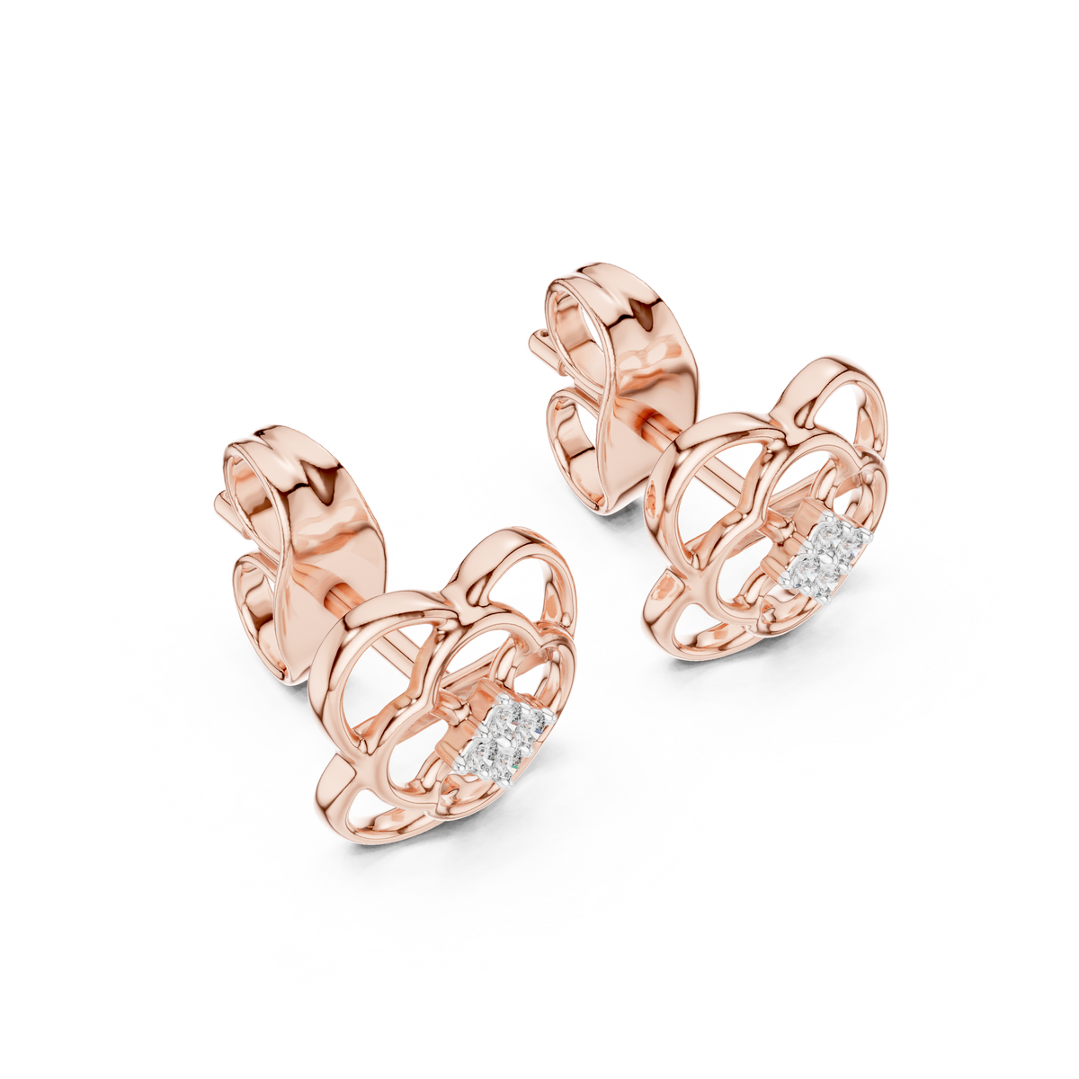 Floral Clover Diamond Stud Earrings in Gold