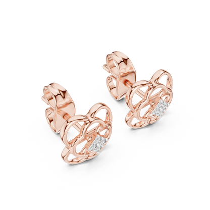 Floral Clover Diamond Stud Earrings in Gold