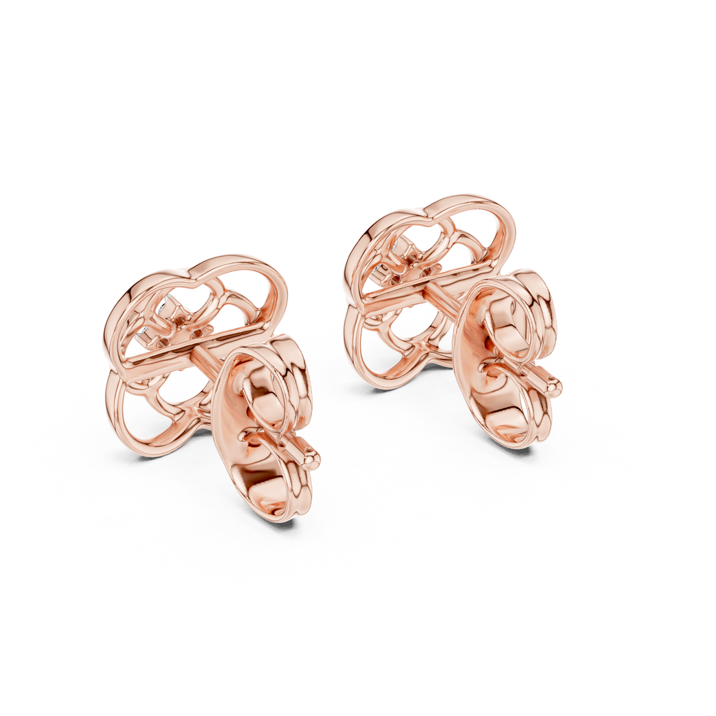 Floral Clover Diamond Stud Earrings in Gold