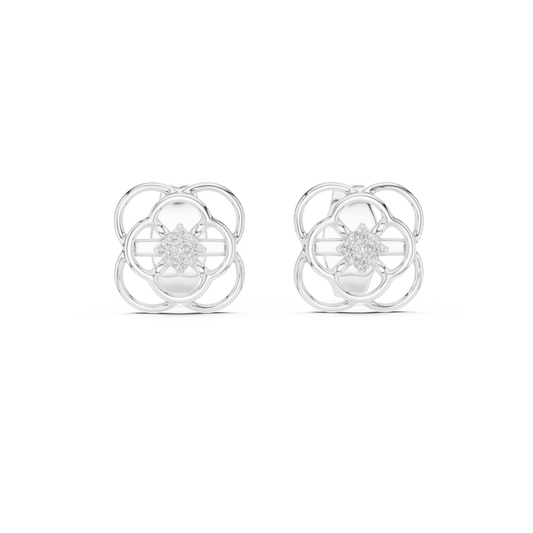 Floral Clover Diamond Stud Earrings in Gold