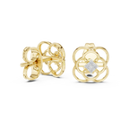 Floral Clover Diamond Stud Earrings in Gold