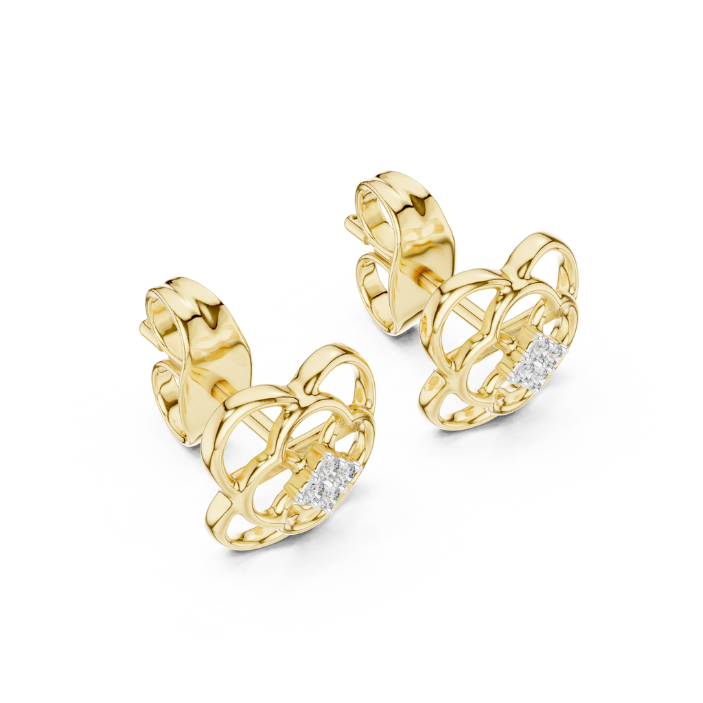 Floral Clover Diamond Stud Earrings in Gold