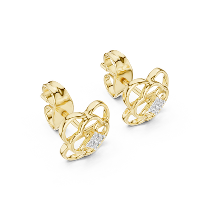 Floral Clover Diamond Stud Earrings in Gold