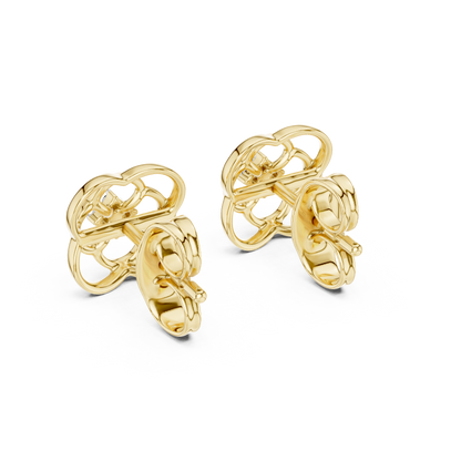 Floral Clover Diamond Stud Earrings in Gold
