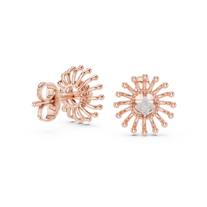 Gold Beaded Sun Halo Earrings with Four-Stone Diamond
