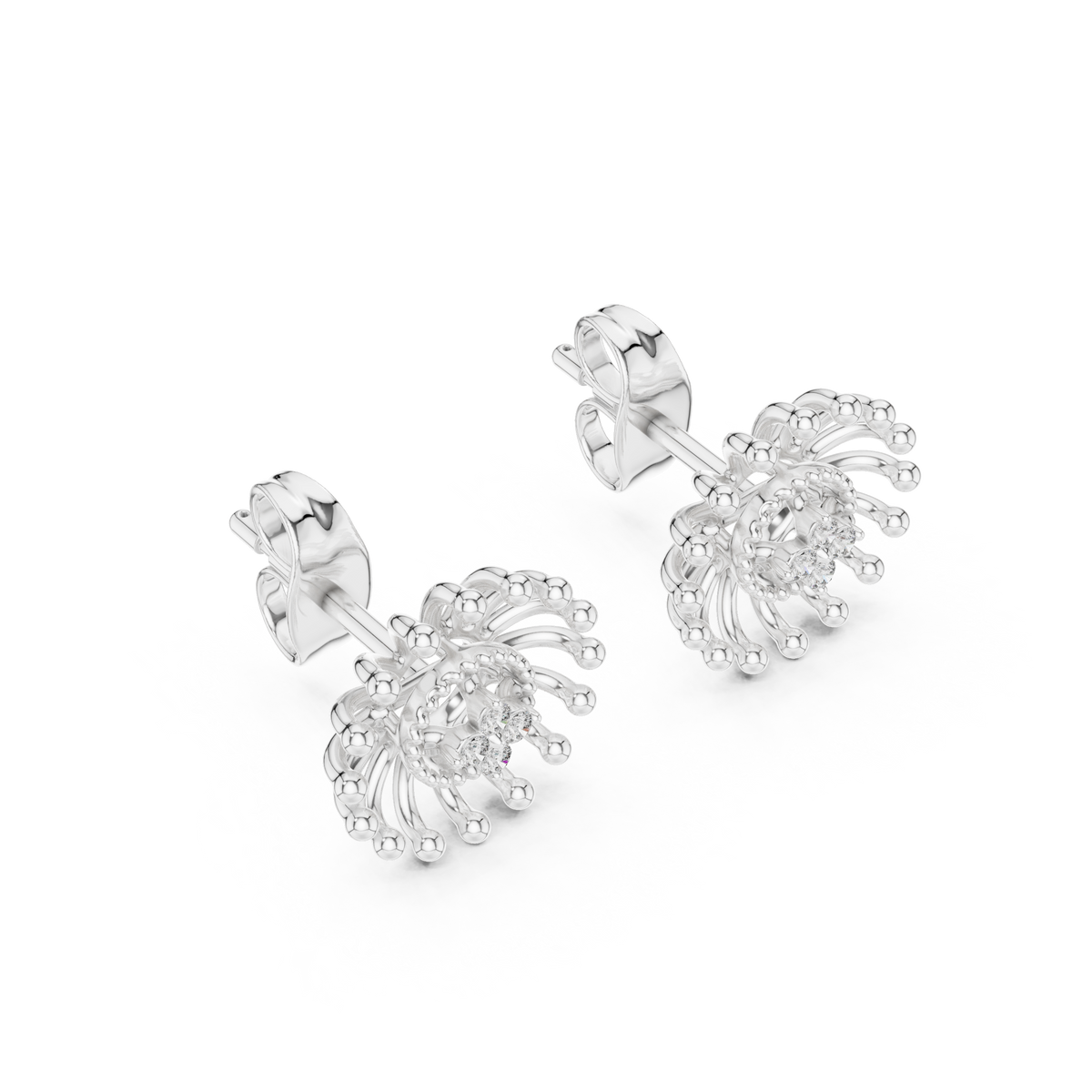 Gold Beaded Sun Halo Earrings with Four-Stone Diamond