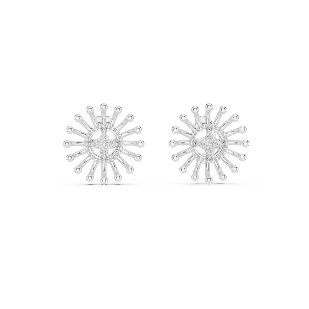 Gold Beaded Sun Halo Earrings with Four-Stone Diamond